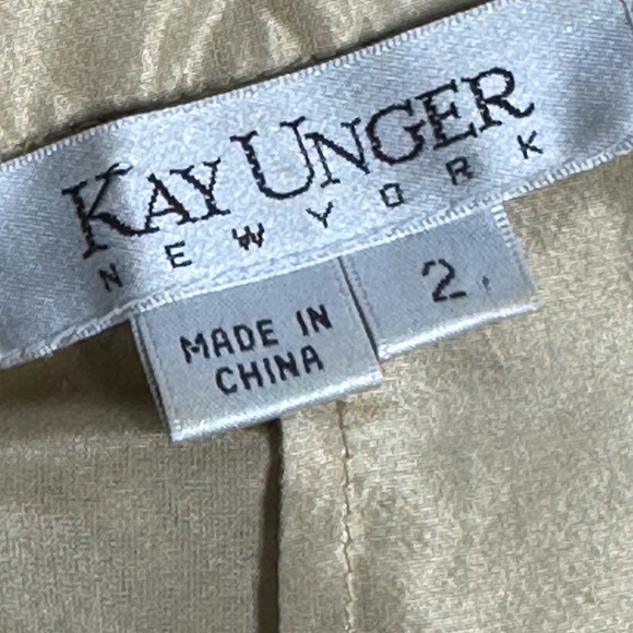 Kay Unger New York Silk Midi Dress Sz 2 Gold Metallic Cocktail Belt Fit & Flare - Picture 8 of 11